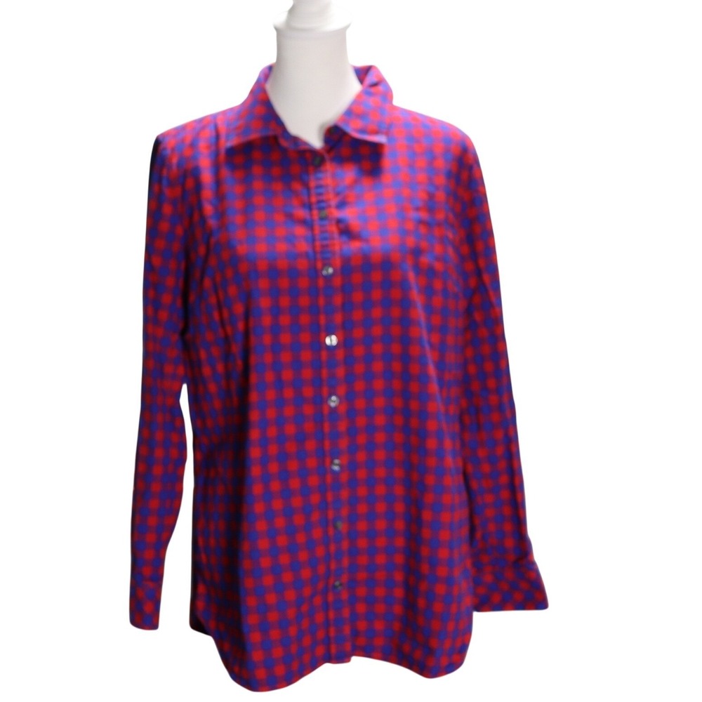 Talbots Gingham Button Down Shirt casual fall Red Blue Cotton Soft L Plaid Check